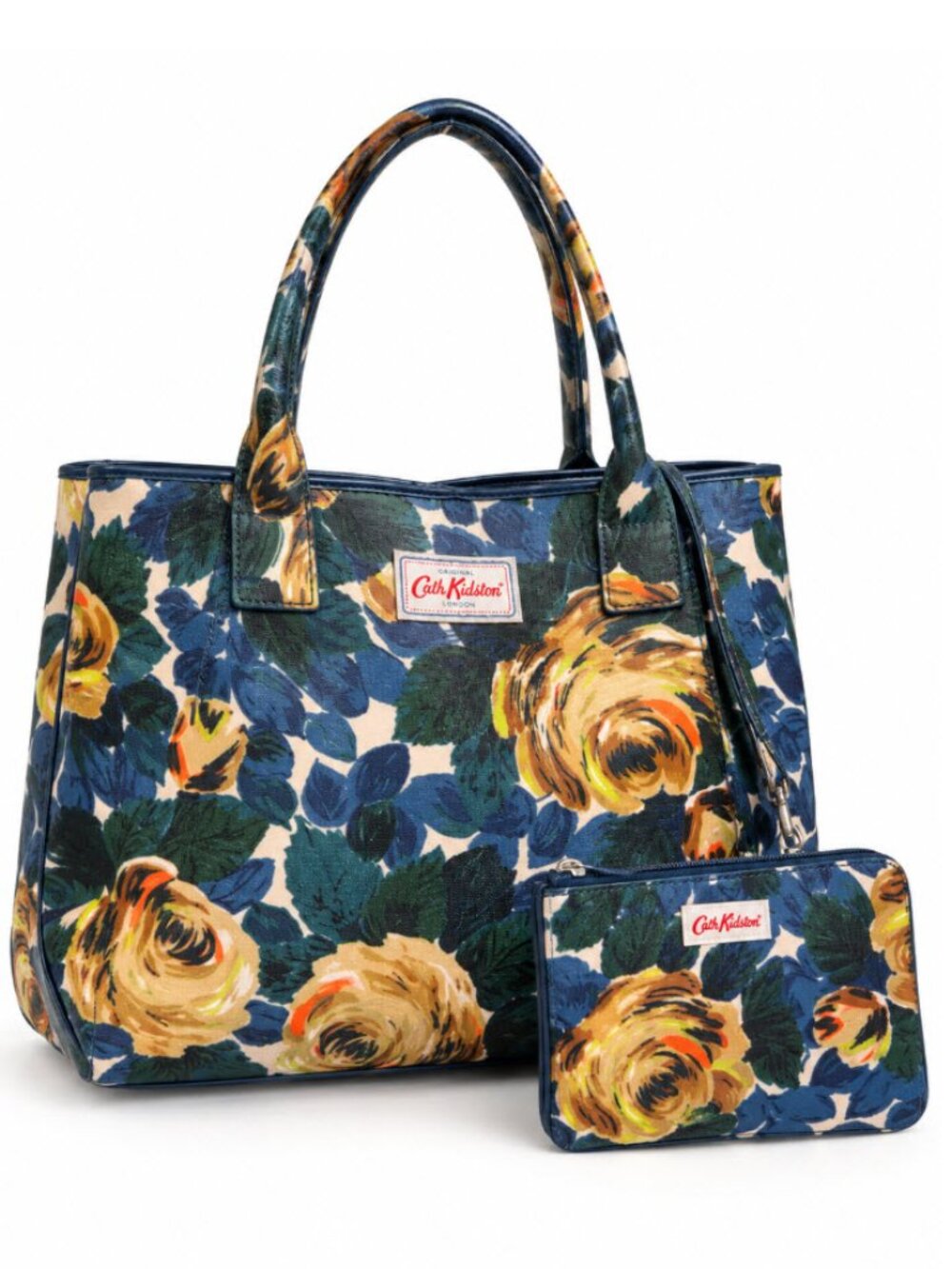 Cath Kidston Navy Floral Rose Tote Bag + Matching Detachable Pouch NWOT